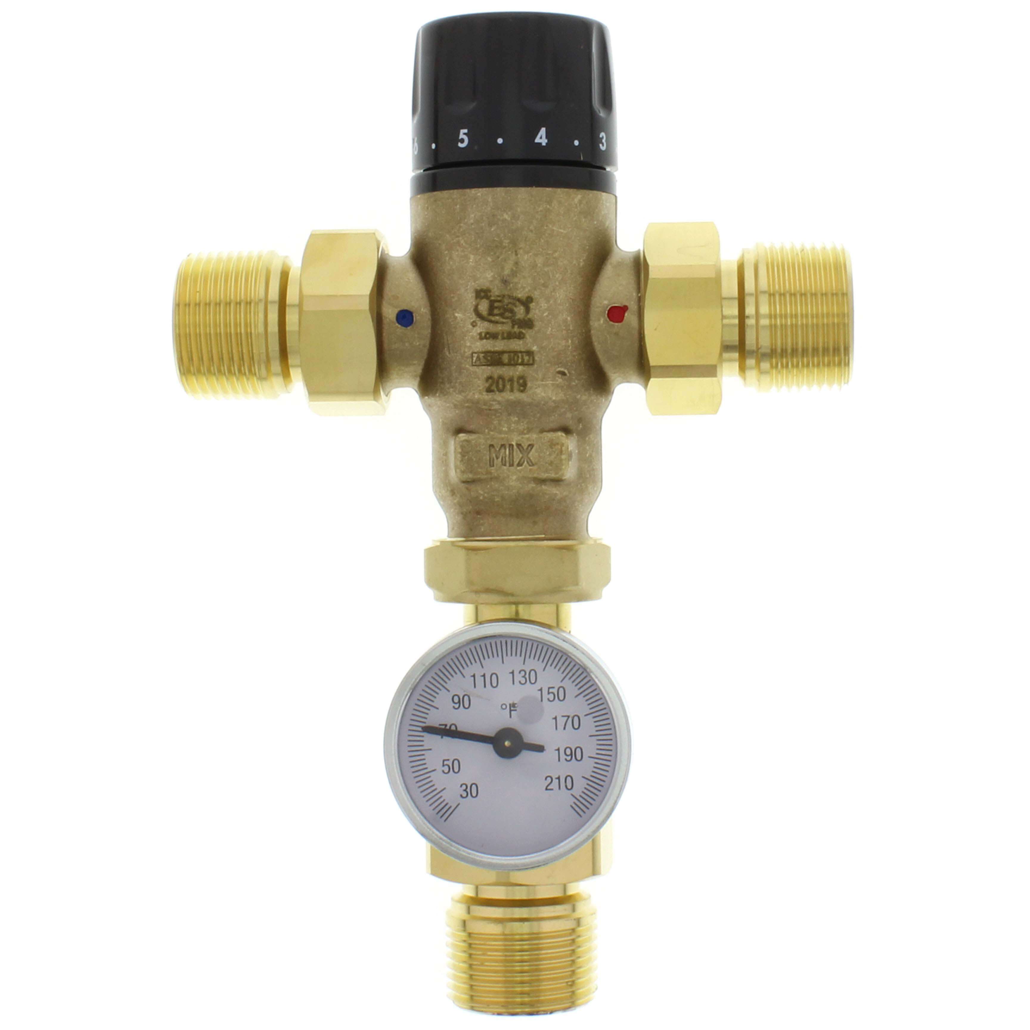 CALEFFI Caleffi 521610A MixCal 3-Way Adjustable Thermostatic Mixing Valve with Temp Gauge 1 inches Male NPT
