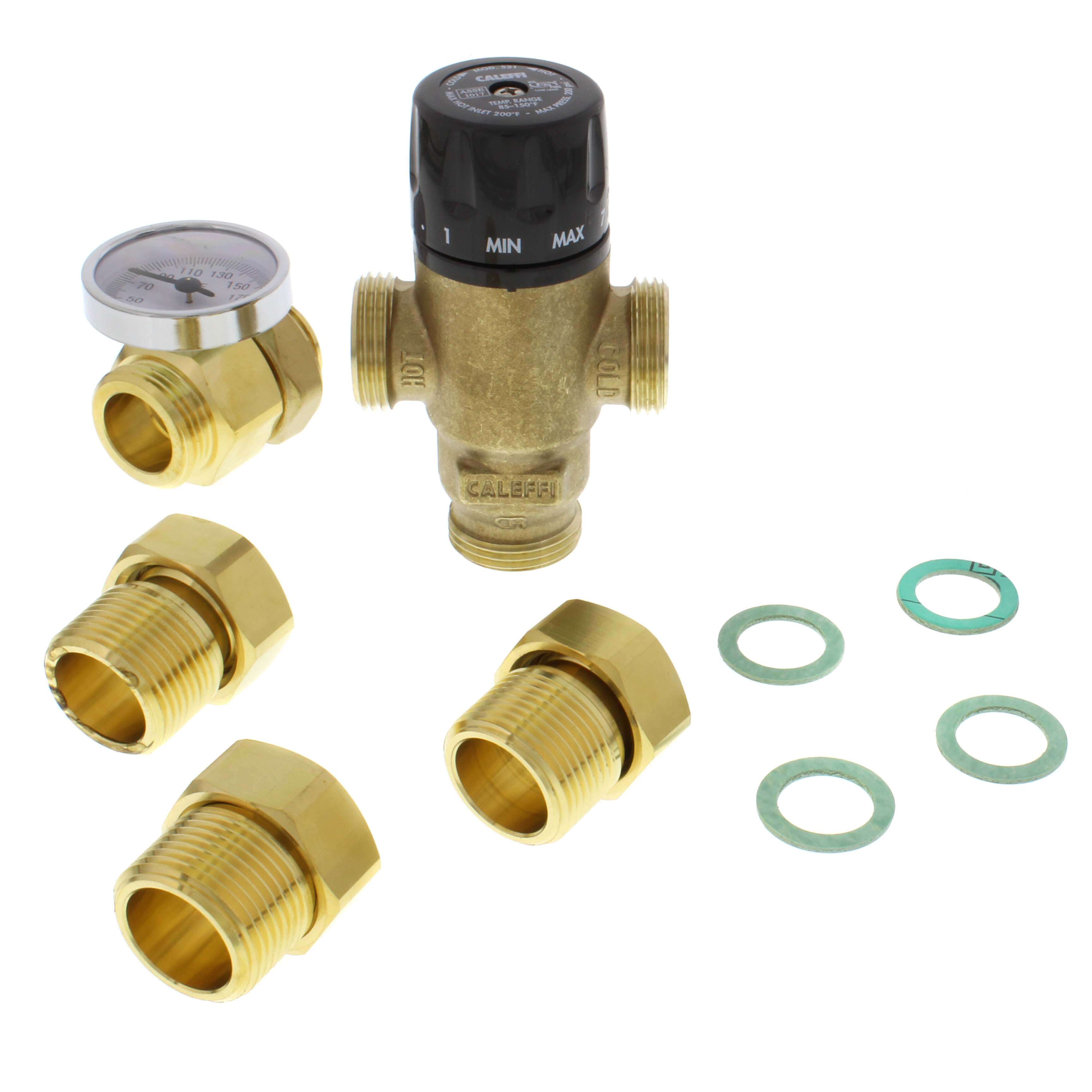 CALEFFI Caleffi 521610A MixCal 3-Way Adjustable Thermostatic Mixing Valve with Temp Gauge 1 inches Male NPT
