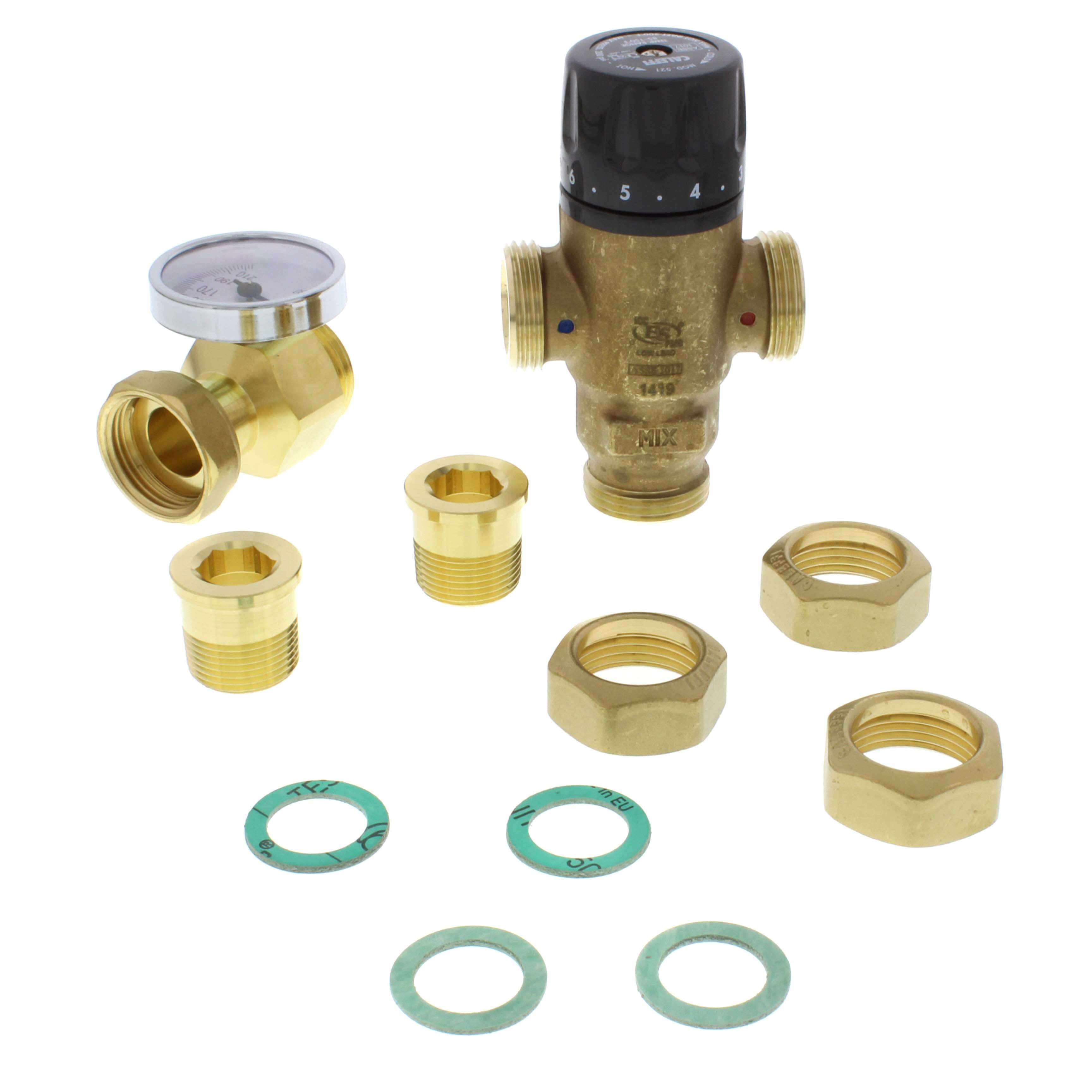CALEFFI Caleffi 521510A Mixcal 3-Way Adjustable Thermostatic Mixing Valve with Temp Gauge 3/4 inches Male NPT