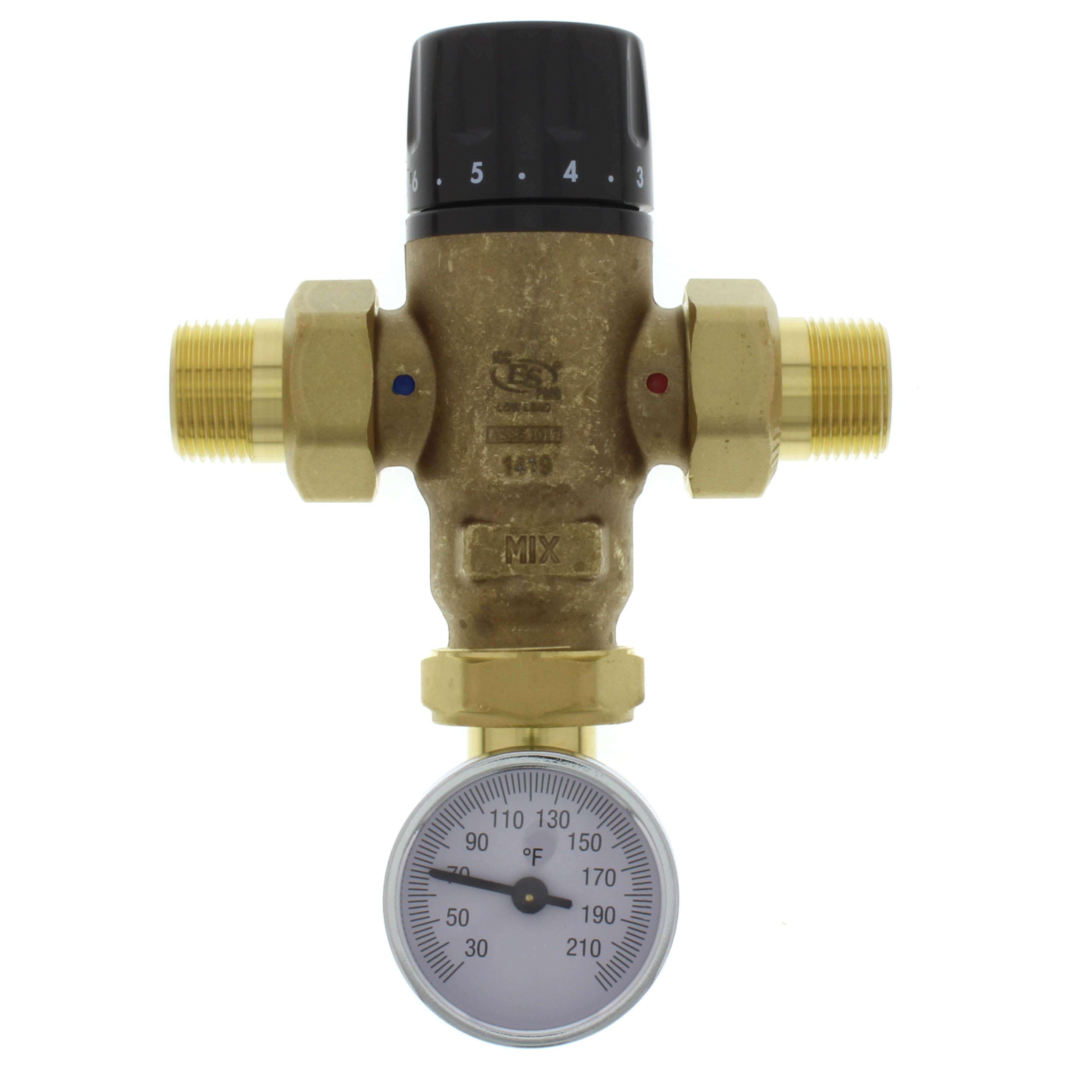 CALEFFI Caleffi 521510A Mixcal 3-Way Adjustable Thermostatic Mixing Valve with Temp Gauge 3/4 inches Male NPT