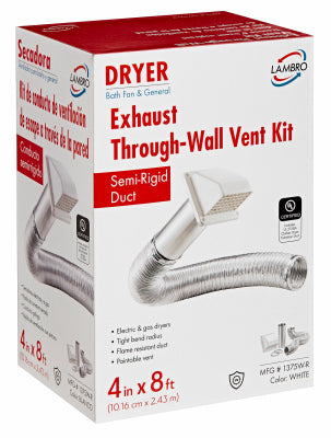LAMBRO INDUSTRIES Lambro Industries 1375WR Dryer Exhaust Wall Hood Vent Kit 8 Ft.