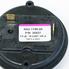 INTERNATIONAL COMFORT PRODUCTS Carrier 1172197 furnace exhaust air pressure switch 0.18 WC HK06WC061