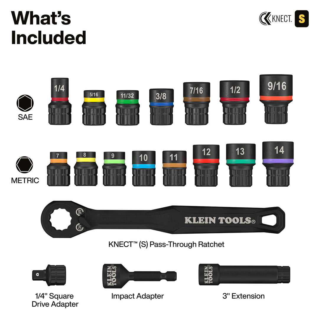 KLEIN TOOLS Klein Tools 65302KNECT KNECT Pass-Through and Impact Socket Set SAE and Metric 33-Piece