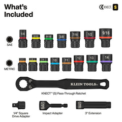 KLEIN TOOLS Klein Tools 65302KNECT KNECT Pass-Through and Impact Socket Set SAE and Metric 33-Piece