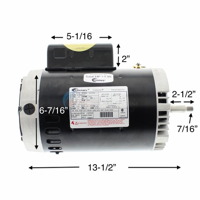 CENTURY MOTORS Century Motors B129 Motor 1.5hp 1-Speed 56Jfr C-Face Thd
