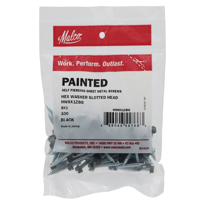 MALCO Malco hw8x1zbg zip-in self-piercing sheet metal screws 1 inch length 1/4 inch head size 100 pack