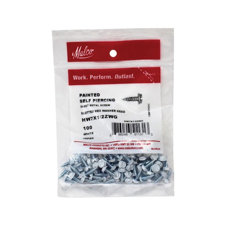 MALCO Malco HW7X1/2ZWG Sheet Metal Screw 1/2 inch length 100 pack