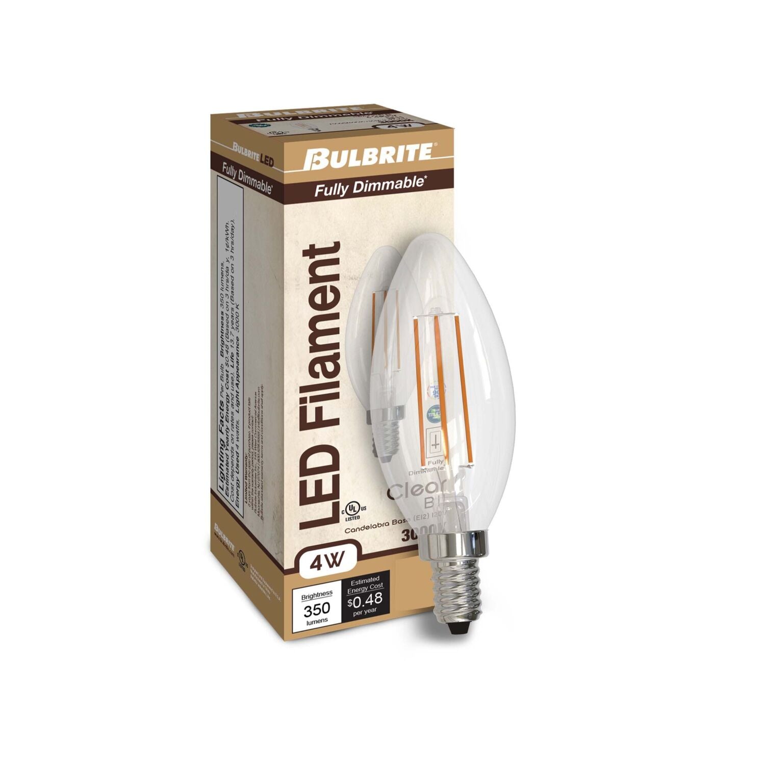BULBRITE Bulbrite 776763 led b11 filament 4w e12