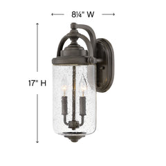 HINKLEY LIGHTING Hinkley Lighting 2754OZ Willoughby Medium Wall Mount Lantern 2-5w Cand. LED, 60w Equiv. 8.25W x 17H x 8.5L