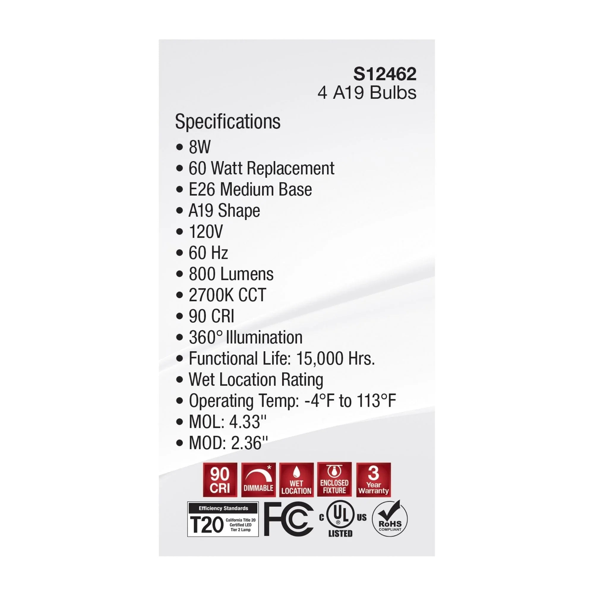 SATCO-NUVO Satco-Nuvo s12462 ccy a19 led 8 watt 4-pack