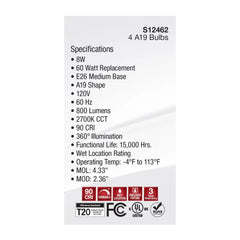 SATCO-NUVO Satco-Nuvo s12462 ccy a19 led 8 watt 4-pack