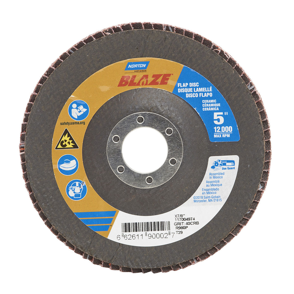 NORTON Norton 66261190002 Blaze 5 inches x 7/8 inches 40 Grit Type 29 Flap Disc
