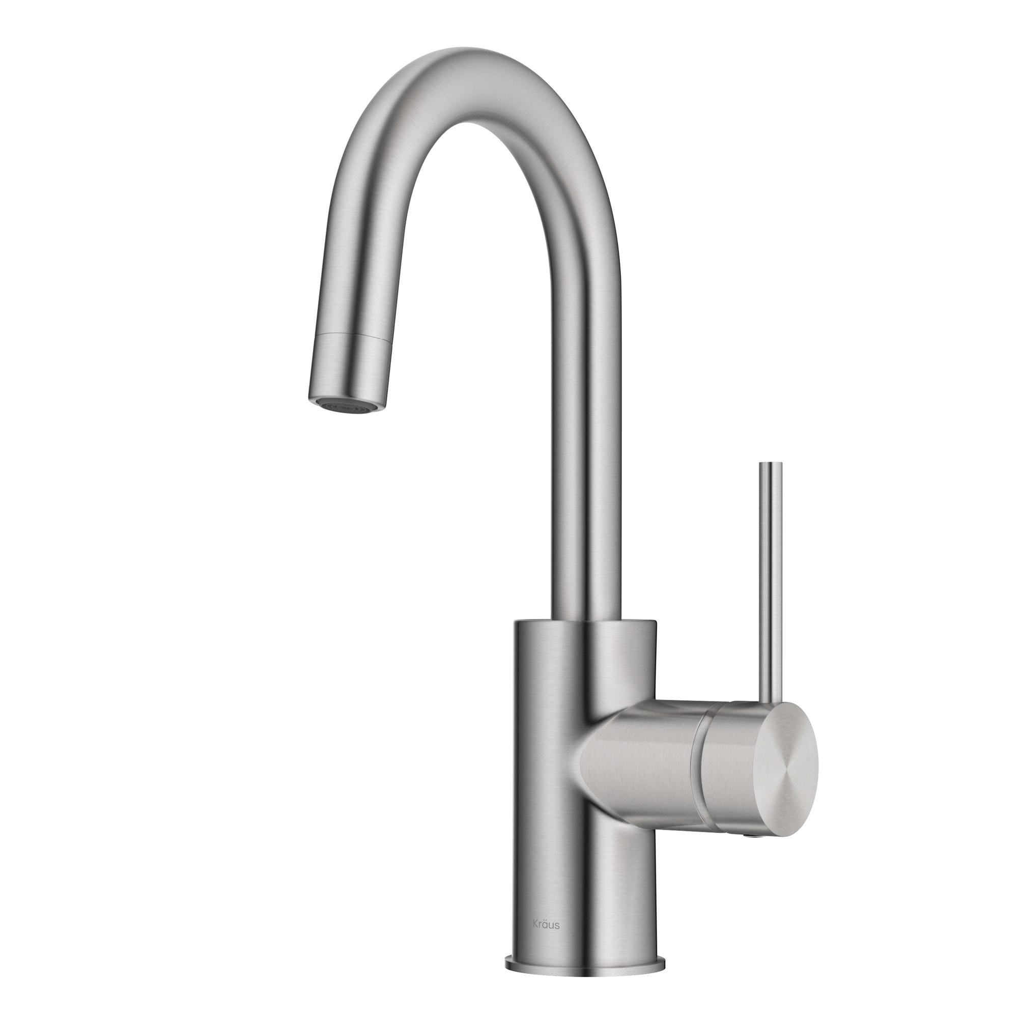 KRAUS Kraus KPF-2600SFS Oletto single handle kitchen bar faucet with QuickDock top mount installation assembly 360 degree swivel