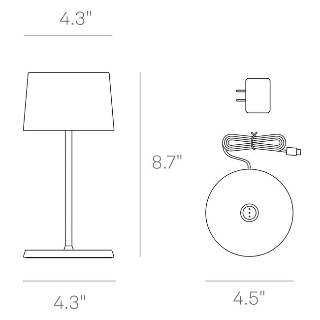 ZAFFERANO Zafferano LD0860K4 Olivia Pro Mini Cordless Table Lamp 2.2W 4.3 inchesW x 8.7 inchesH