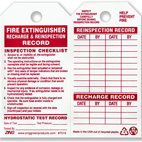 ZING GREEN SAFETY Zing Green Safety 7016 Eco Safety Tag Fire Extinguisher 5.75Hx3W 10 Pack