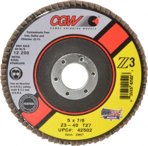 CGW ABRASIVES Cgw Abrasives 42502 5 inch x 7/8 inch Z3-40 T27 Regular 100% Zirconia Alumina Flap Disc 12,200 RPM