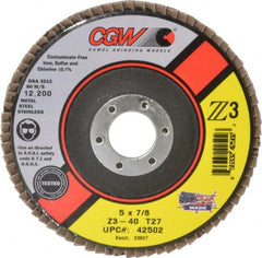 CGW ABRASIVES Cgw Abrasives 42502 5 inch x 7/8 inch Z3-40 T27 Regular 100% Zirconia Alumina Flap Disc 12,200 RPM
