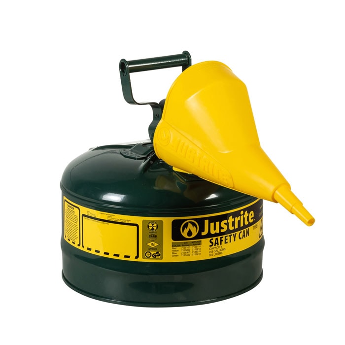 JUSTRITE Justrite 7125410 Safety Can with Funnel, Type 1 2.5 Gallon