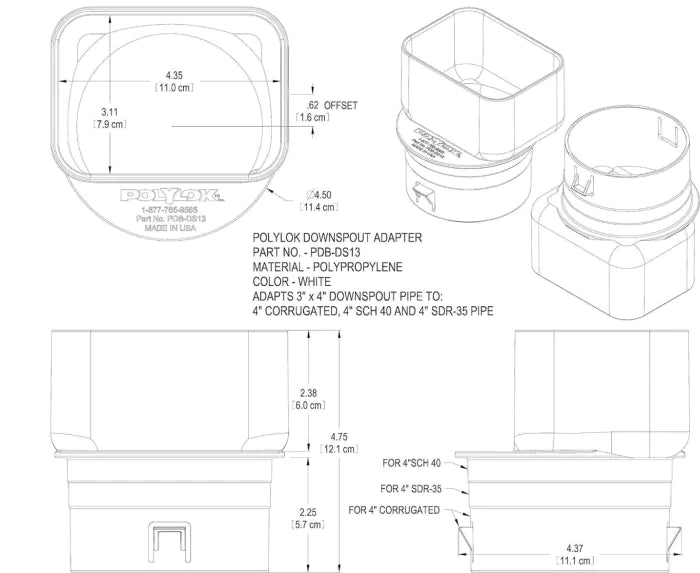 POLYLOK Polylok PDB-DS13 Downspout Offset 3 in. x 4 in. x 4 in.