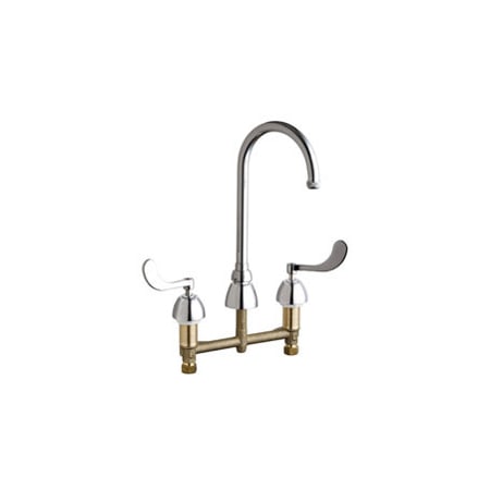 CHICAGO FAUCETS Chicago Faucets 786-GN2AFCE1ABCP 786 series deck-mounted manual faucet 1.5 GPM 8 inch centers 5-1/4 inch rigid/swing gooseneck spout