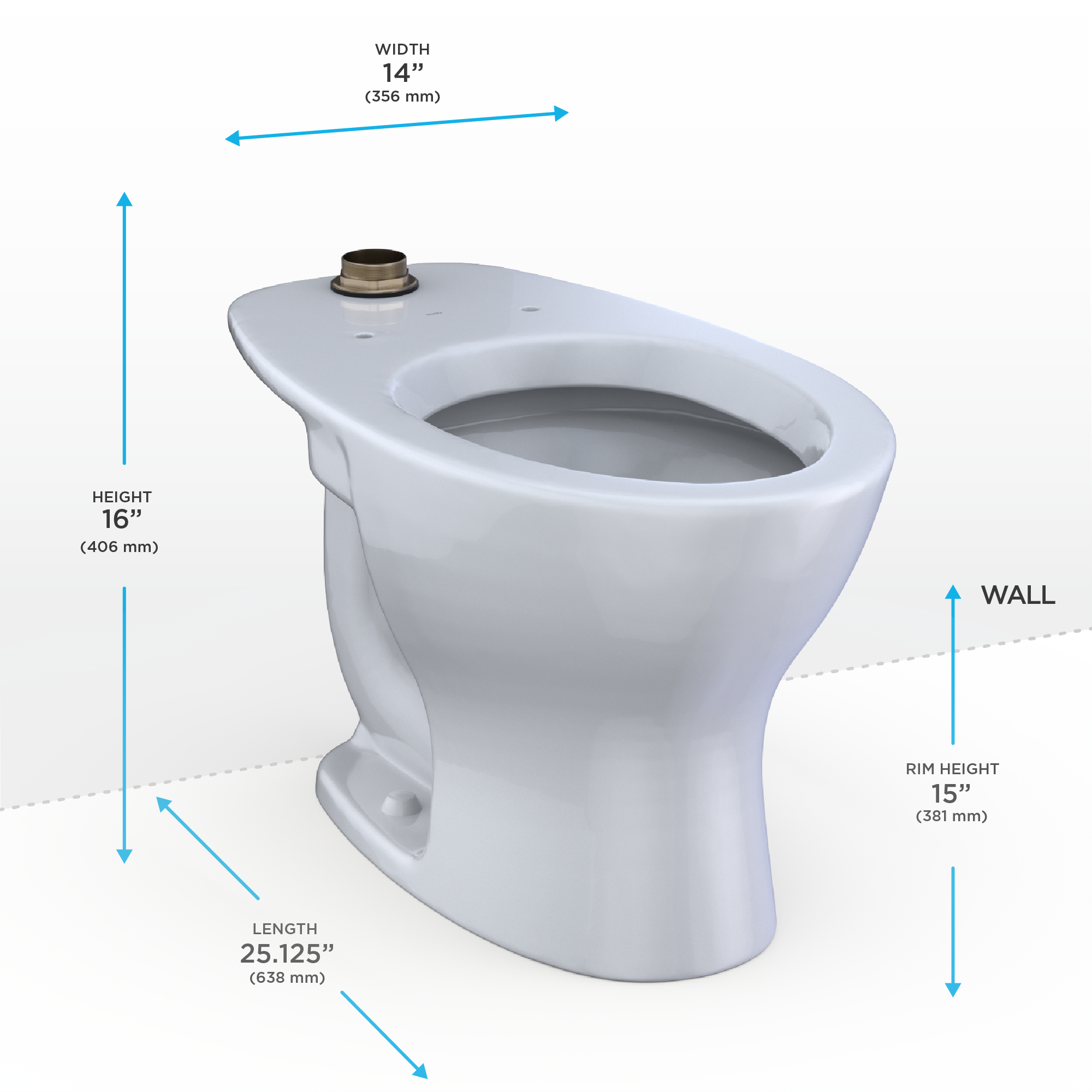 TOTO Toto CT725CU#01 tornado flush commercial flushometer elongated floor-mounted toilet bowl 1.0/1.28/1.6 GPF top spud