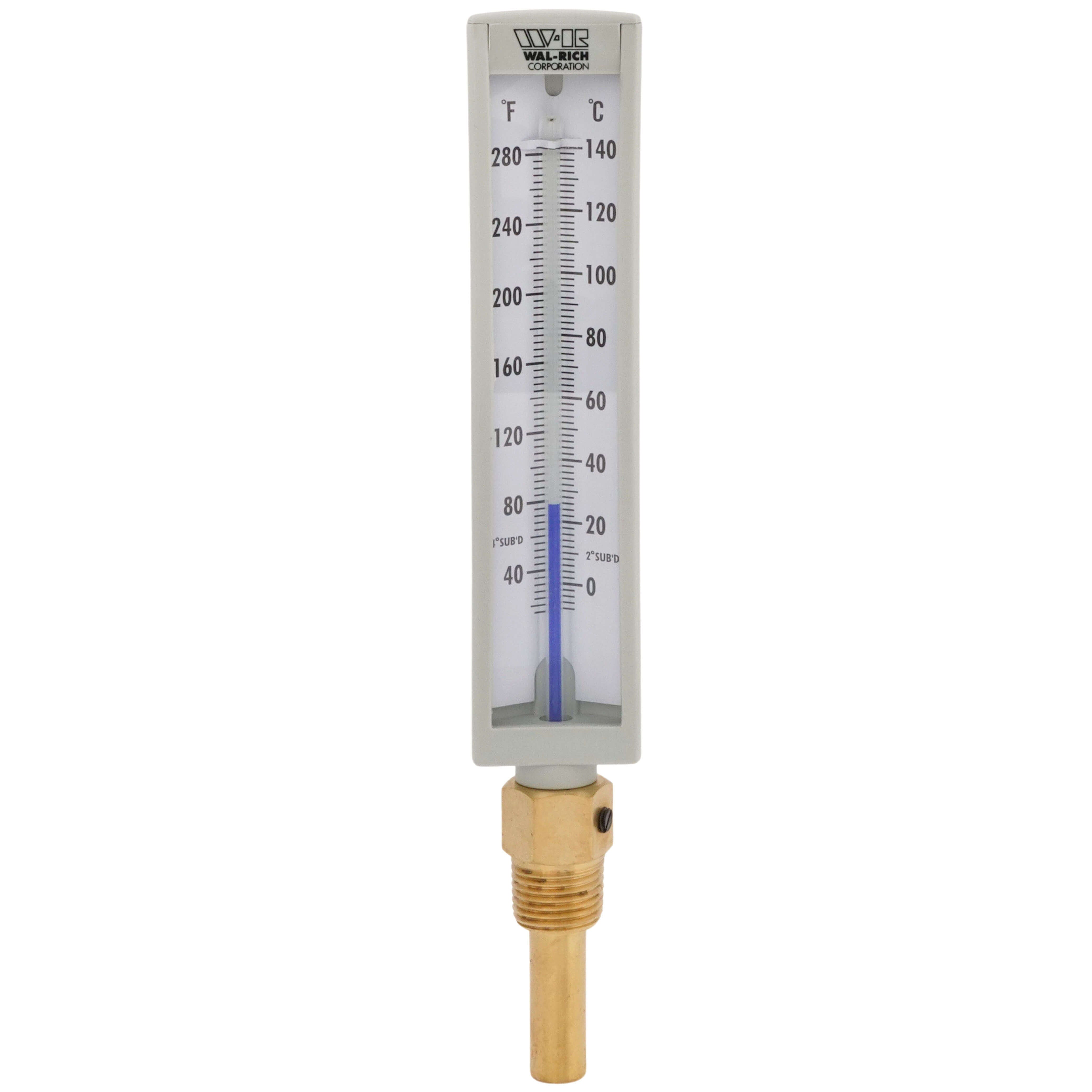 WAL-RICH Wal-Rich 1722000 W-R Straight Brass Well Thermometer 6 inch 40F - 280F