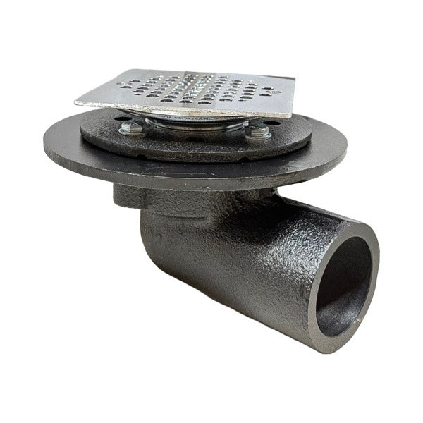 WAL-RICH Wal-Rich 0523104 2 inch No-Hub Cast Iron Side Outlet Shower Drain 4 inch Chrome Plated Brass Square Strainer
