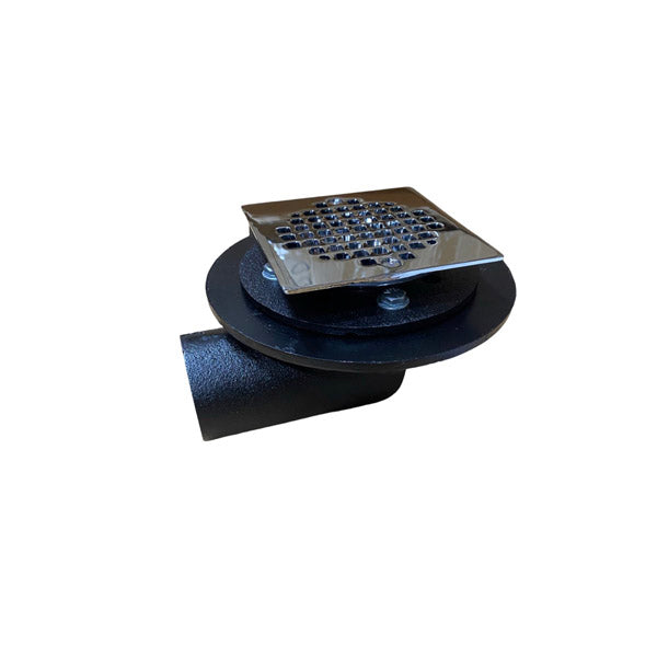 WAL-RICH Wal-Rich 0523104 2 inch No-Hub Cast Iron Side Outlet Shower Drain 4 inch Chrome Plated Brass Square Strainer