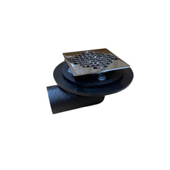 WAL-RICH Wal-Rich 0523104 2 inch No-Hub Cast Iron Side Outlet Shower Drain 4 inch Chrome Plated Brass Square Strainer