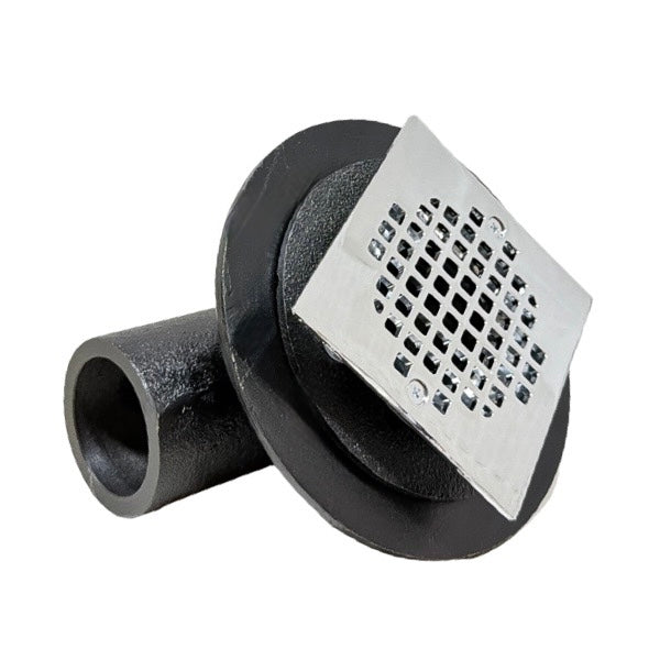 WAL-RICH Wal-Rich 0523104 2 inch No-Hub Cast Iron Side Outlet Shower Drain 4 inch Chrome Plated Brass Square Strainer