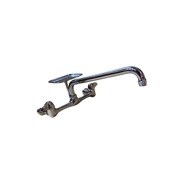 WAL-RICH Wal-Rich 4702004 8″ two-handle chrome-plated wall-mount faucet with 12″ spout and soap dish
