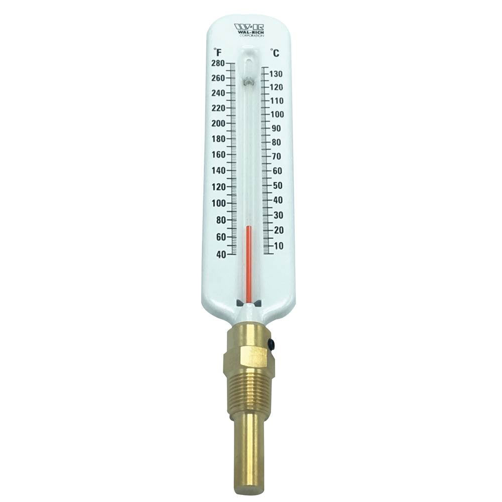 WAL-RICH Wal-Rich 1722006 hot water thermometer straight brass well 40 to 280 deg F 1/2 in NPT