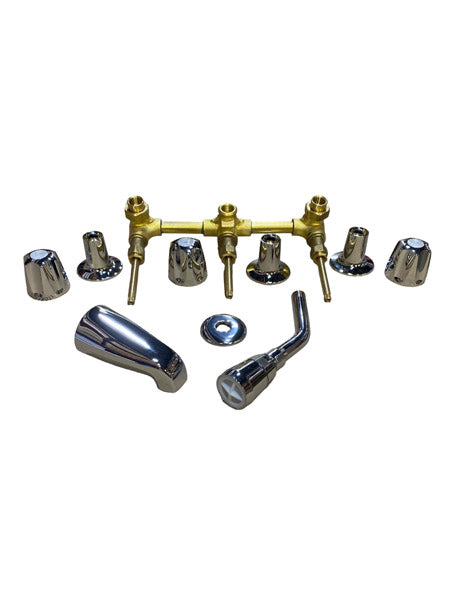 WAL-RICH Wal-Rich 4703304 Three-Handle Tub/Shower Faucet with Tub Spout, Shower Head, and Shower Arm 11 Inch