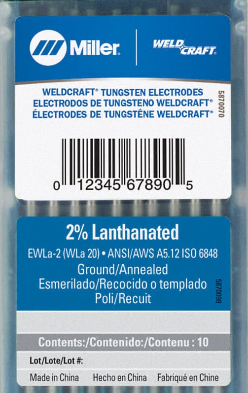 WELDCRAFT Weldcraft WL2332X7 2% lanthanated tungsten electrode 3/32 diameter 7 inch 10 pack