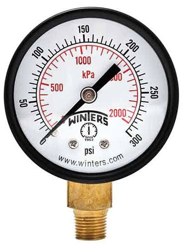WINTERS INSTRUMENTS Winters Instruments PEM226 4 inch Dial Pressure Gauge 0-300 PSI 1/4 NPT Bottom