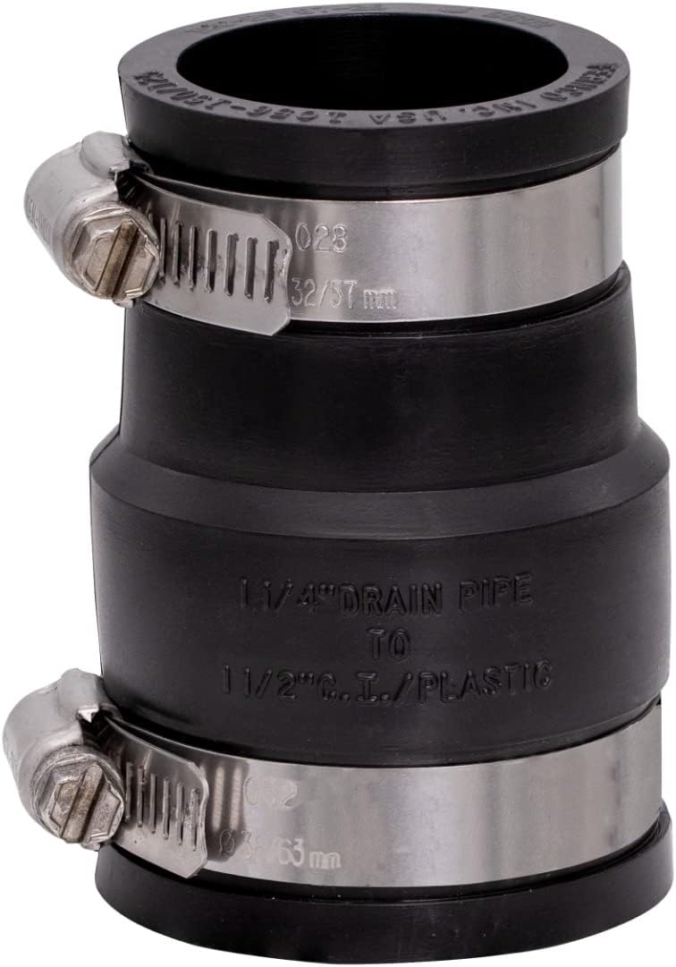 FERNCO Fernco 1056-150/125 reducing 1-1/2-in. x 1-1/4-in. flexible PVC pipe coupling for cast iron and plastic plumbing connections