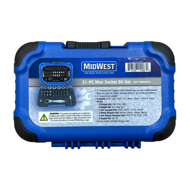 MIDWEST TOOL Midwest Tool MWT-MSBSET01 32pc Mini 1/4 inches Socket And Bit Wrench Set