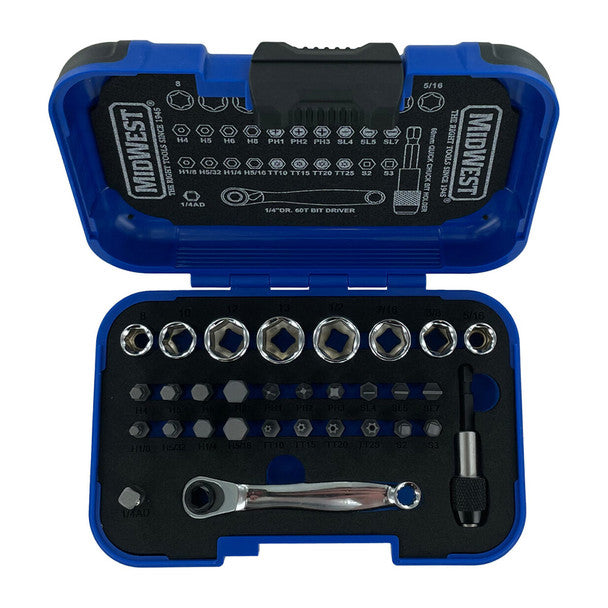 MIDWEST TOOL Midwest Tool MWT-MSBSET01 32pc Mini 1/4 inches Socket And Bit Wrench Set
