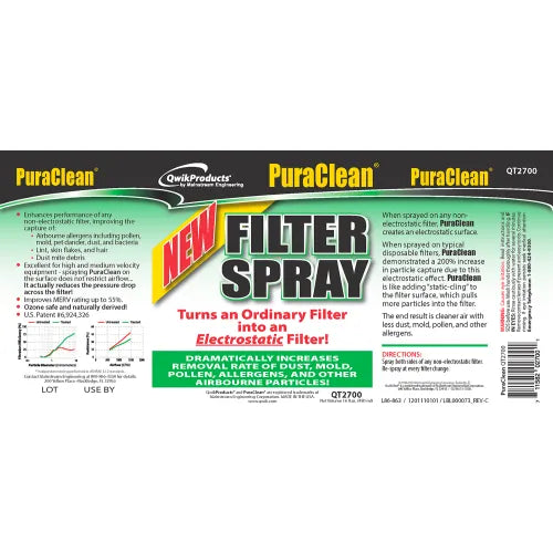 QWIK PRODUCTS Qwik Products QT2700 Puraclean Filter Spray 16 Oz. Bottle