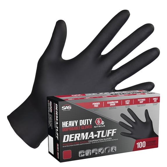 SAS SAFETY Sas Safety 66588 Derma-Tuff Powder-Free Exam Grade Nitrile Disposable Gloves 6 Mil Large 100 Pack