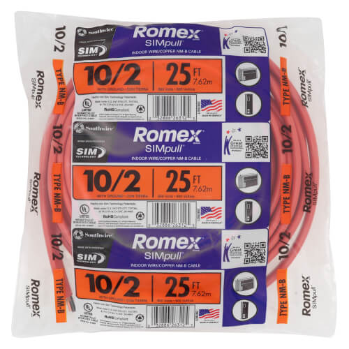 SOUTHWIRE Southwire 28829021 romex brand simpull solid indoor 10/2 w/g nmb cable 600v 25ft coil