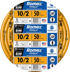 SOUTHWIRE Southwire 28829022 Romex Brand Simpull Solid Indoor 10/2 W/G NMB Cable 600 Volts 50ft Coil