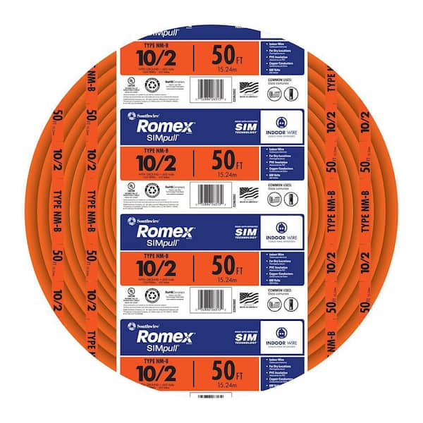 SOUTHWIRE Southwire 28829022 Romex Brand Simpull Solid Indoor 10/2 W/G NMB Cable 600 Volts 50ft Coil
