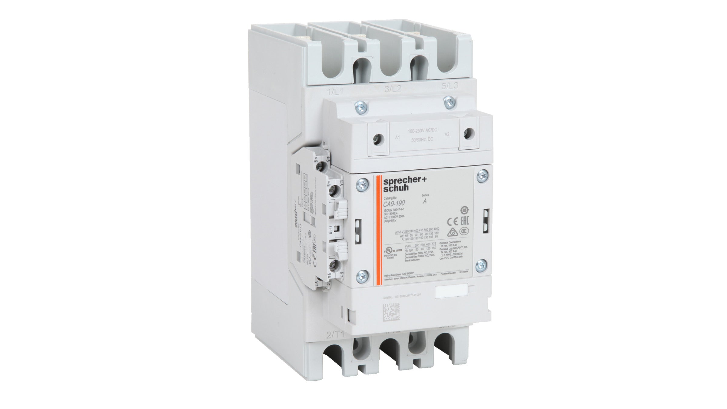 SPRECHER + SCHUH Sprecher + Schuh CA9-190-11-120W contactor 190a 600v 3-pole 1NO/1NC