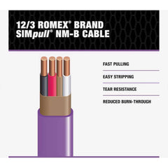 SOUTHWIRE Southwire 63947822 Romex Brand SIMpull Copper Type NM-B Cable 600V 12-3 50 Ft