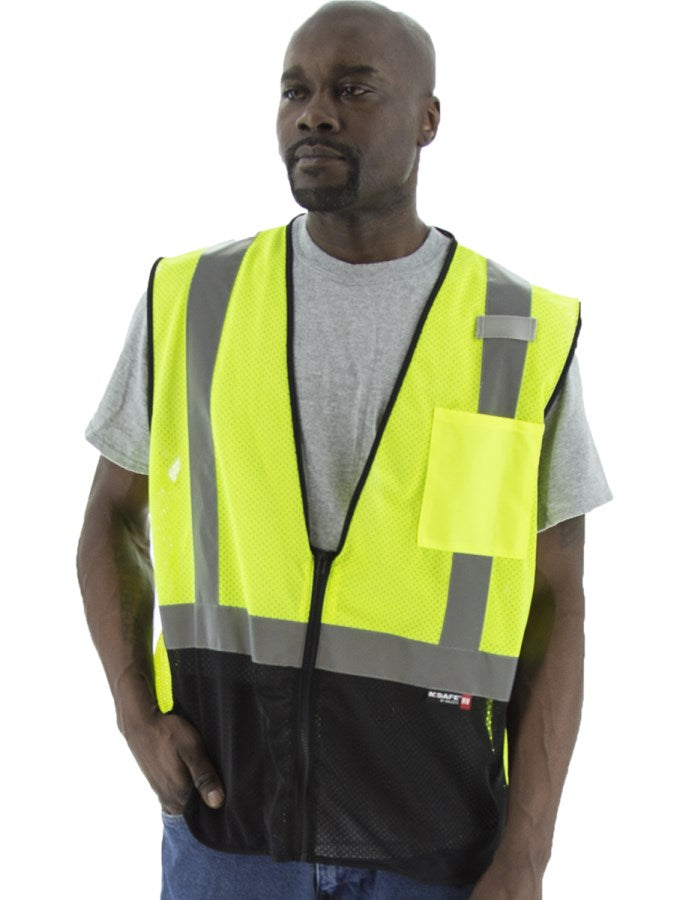MAJESTIC Majestic 75-3213/X3 High Visibility Mesh Vest with Black Bottom, ANSI 2, R 3X-Large
