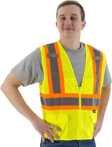 MAJESTIC Majestic 75-3209/L Hi Vis Mesh Vest with DOT Striping, ANSI 2 R Large