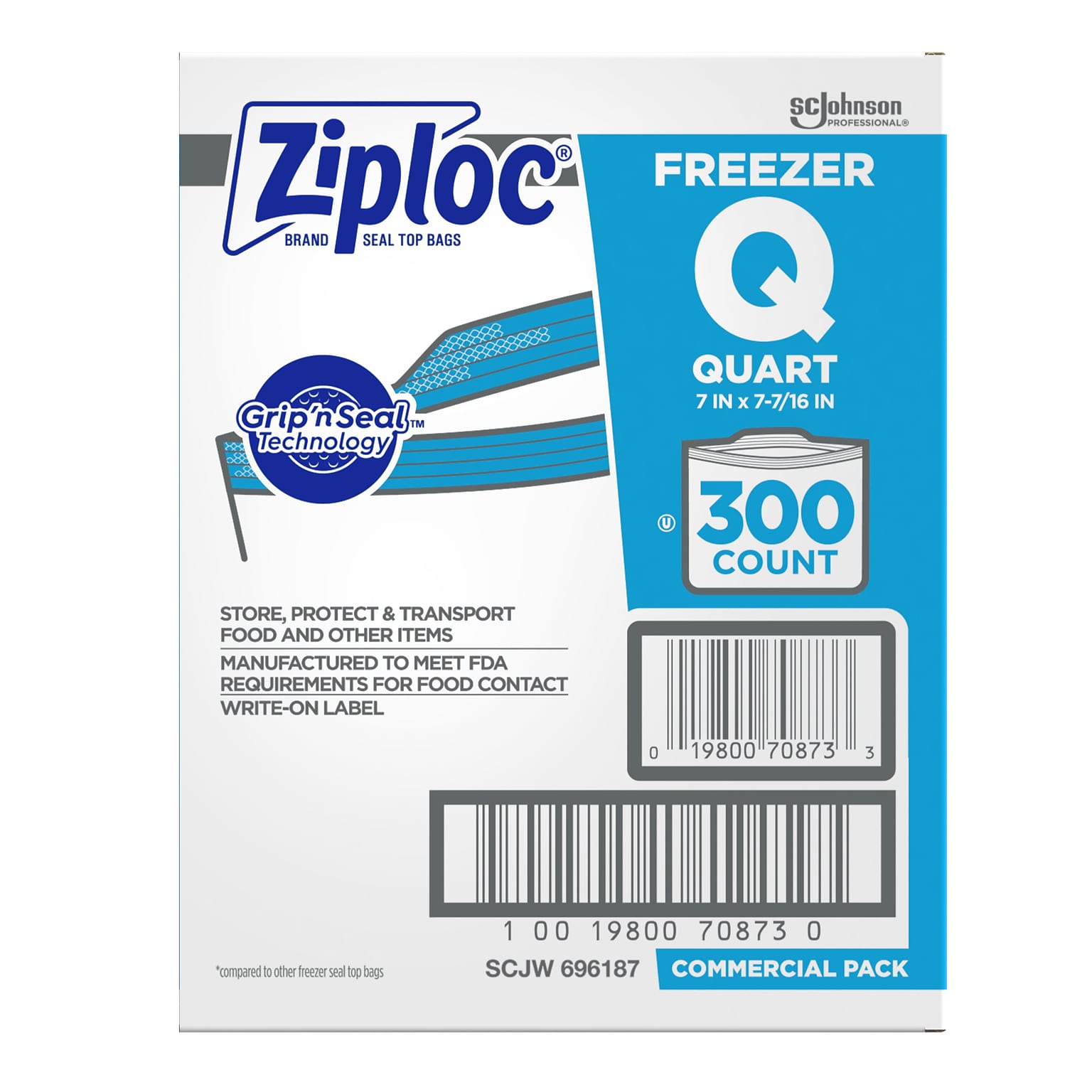 ZIPLOC Ziploc 696187 freezer bags 1 quart 300 count