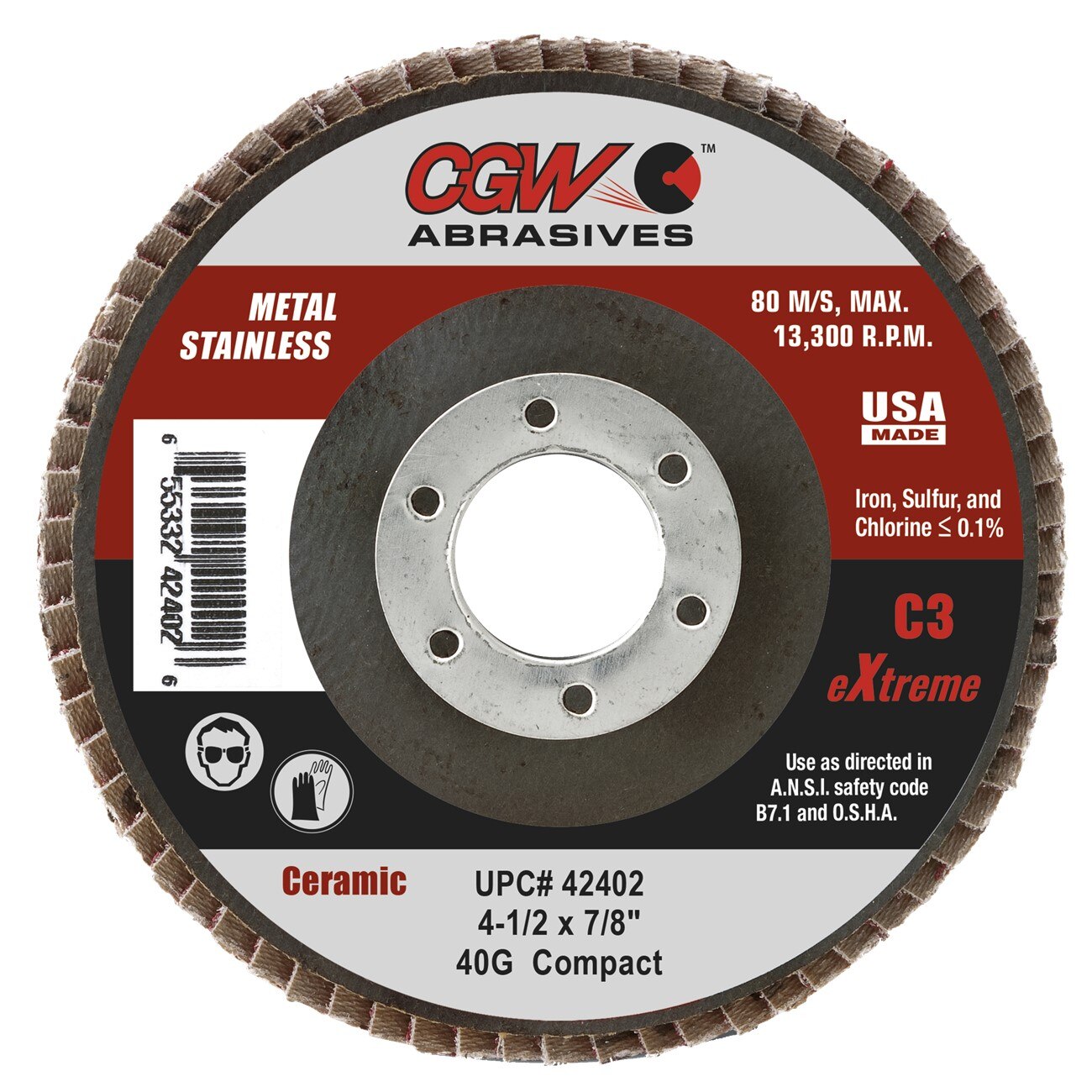 CGW Cgw 42402 Ceramic Flap Disc 4-1/2x7/8 in 40 Grit 10 Pack