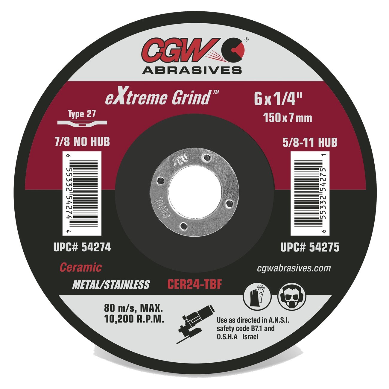 CGW Cgw 54274 Ceramic T27 Grinding Wheel 6x1/4x7/8 25/box